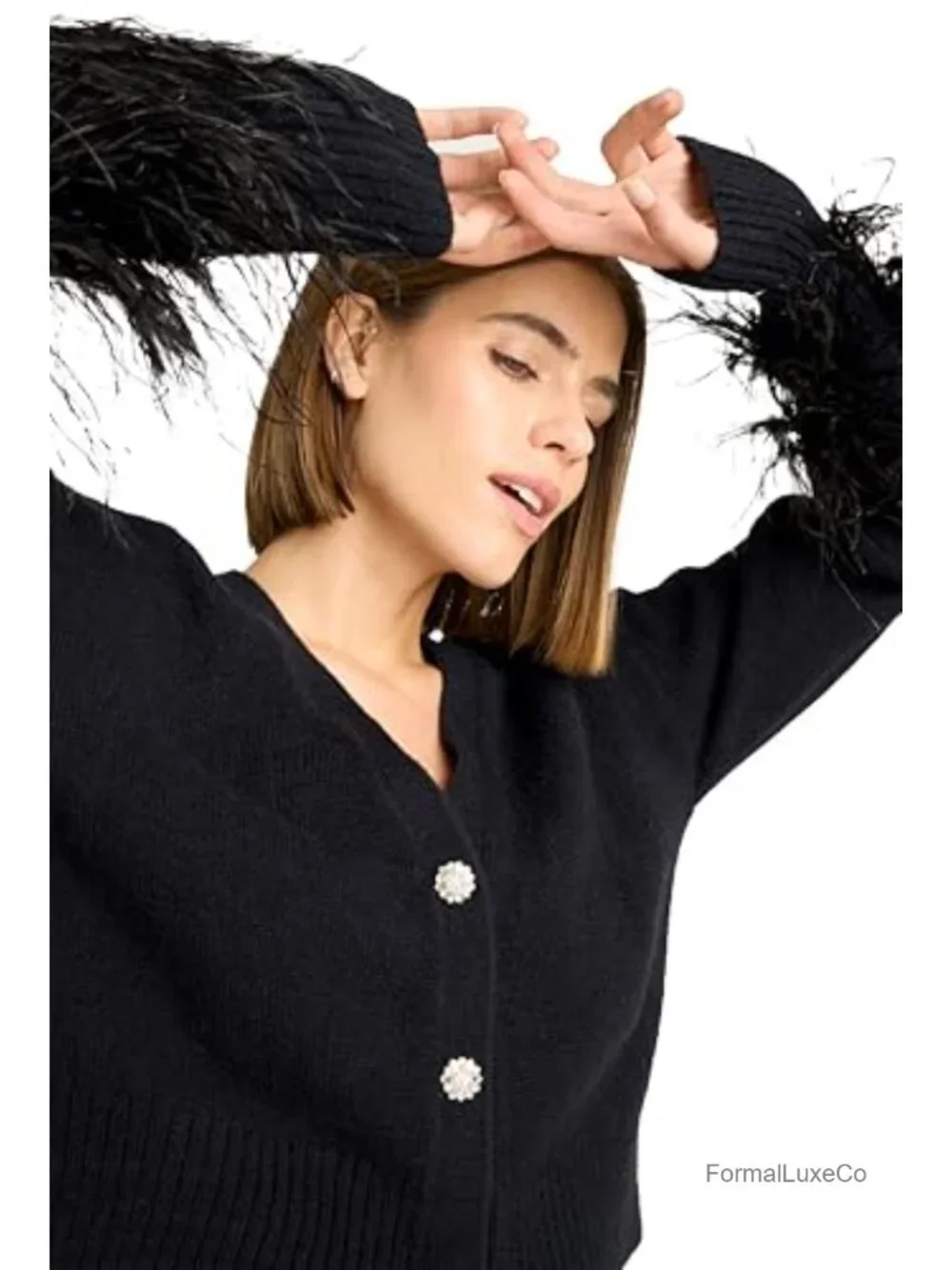 Cropped Feather Cardigan Long Sleeve